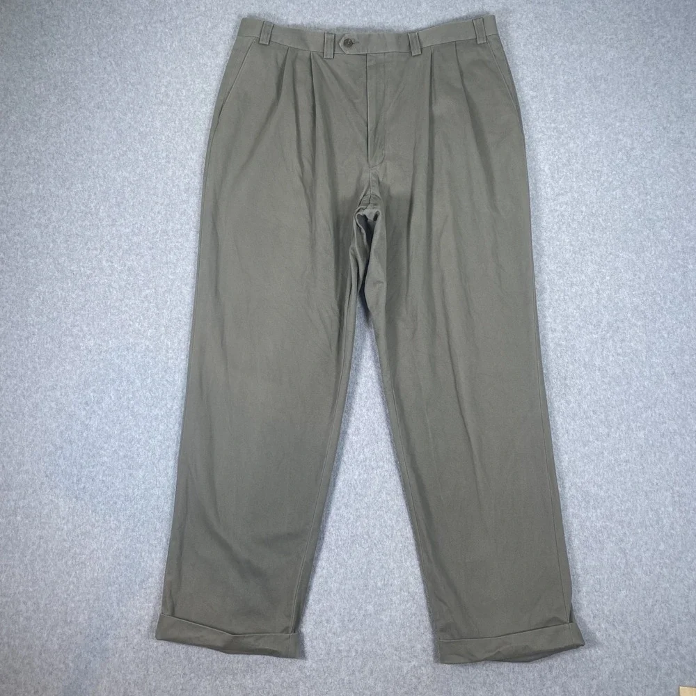 Lauren Ralph Lauren Dress Pants Mens 38x32 Olive Taupe Pleated Cuffed Cotton